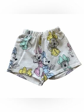 Zara White Minnie Mouse Pastel Print Shorts
